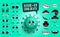 Covid19 emoji kit vector set. Green corona virus covid19 smiley and icon creation, kit eyes and mouth.
