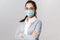 Covid19, virus, health and medicine concept. Portrait of young confident professional asian nurse, taking care of