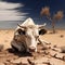 Cow affected in the sand desert illustration