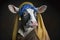 Cow Animal with a Pearl Earring in Johannes Vermeer style illustration generative ai