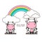 Cow and baby swing on a rainbow. Mother`s day card