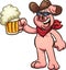 Cow boy pig with beer mug on his hand
