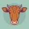 Cow brown head vector icon. Cartoon drawn style