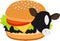 Cow burger of beef burger. Cow inside a hamburger. Concept of vegetarianism, veganism