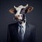 Cow in a Business Suit, Animal Businessman, Funny Bull Boss, Generative AI Illustration