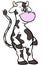 A cow character standing upright with a smile on its face