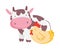 Cow with chicken in head fence and fruits trees farm animal cartoon