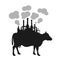 Cow with factory on the back as metaphor of cow fart.