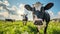 Cow in a flowering meadow. Cows in a pasture