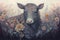 A cow generative ai illustration in boho style, featuring vibrant colors and intricate patterns