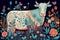 A cow generative ai illustration in boho style, featuring vibrant colors and intricate patterns