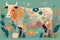 A cow generative ai illustration in boho style, featuring vibrant colors and intricate patterns