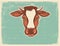 Cow head Farm animal. Vintage poster of vector illustration on old paper texture for text. Fresh Milk