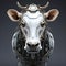 A cow head that is a futuristic machine of the future world. Farm animals. Illustration, Generative AI