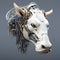 A cow head that is a futuristic machine of the future world. Farm animals. Illustration, Generative AI