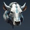 A cow head that is a futuristic machine of the future world. Farm animals. Illustration, Generative AI