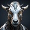 A cow head that is a futuristic machine of the future world. Farm animals. Illustration, Generative AI