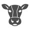 Cow head solid icon, livestock concept, cattle sign on white background, Dairy cow head silhouette icon in glyph style