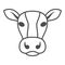 Cow head thin line icon, livestock concept, cattle sign on white background, Dairy cow head silhouette icon in outline