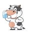 Cow holding milk box