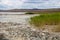 Cow hoofprints in the Black Mud at the salt lake.Concept of animal husbandry on dry lands. Environment