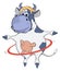 A cow and a hula hoop. Cartoon