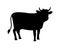 Cow icon. Cattle silhouette. Angus beef. Logo of black calf or bull. Meat and milk from farm. Illustration for food emblem.