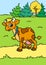 Cow kind animal character cartoon meadow village background