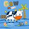 Cow and mouse in the farm funny animal cartoon,vector illustration