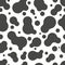 Cow pattern with spots and stains. Dairy seamless texture. Cute milk theme. Vector animal skin background.