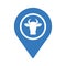 Cow place, cattle farm location icon. Blue vector graphics