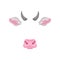 Cow s face elements - ears, nose and horns. Carnival mask of domestic animal. Detailed flat vector design for sticker of