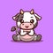 Cow Sitting Angry Cute Creative Kawaii Cartoon Mascot