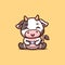 Cow Sitting Gaming Cute Creative Kawaii Cartoon