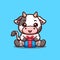 Cow Sitting Gift Box Cute Creative Kawaii Cartoon