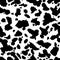 Cow skin texture, black and white spot repeated seamless pattern. Animal print dalmatian dog stains.