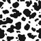 Cow skin texture, black and white spot repeated seamless pattern. Animal print stains. Vector