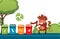 Cow sorting trash, garbage recycling campaign mascot, funny cartoon character, vector illustration