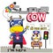 Cow the superhero with owl police funny animal cartoon