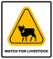 Cow Warning sign yellow. Farm Hazard attention symbol.