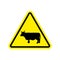 Cow Warning sign yellow. Farm Hazard attention symbol. Danger road sign triangle cattle