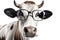 Cow wearing a glasses on white background