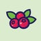 Cowberry or cranberry illustration. Ripe berries with leaves. Icon of health products on a light background.