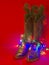 Cowboy American Christmas background with West traditional boots
