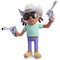 Cowboy black man with dreadlocks firing his pistols, 3d illustration