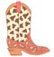 Cowboy boot with cow decoration vector colors illustration. Vector American cowboy boot with red bandanna deco