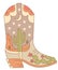 Cowboy boot green cactus and sky stars decoration with moon. Vector illustration of Cowboy boot with cactus and night moon decor