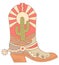Cowboy boot with green cactus and sun decoration. Vector illustration of Cowboy boot with cactus and sun light
