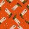 Cowboy boots with flowers and hearts on vibrant orange background, seamless pattern. Cute festive repeat pattern. Bright colorful