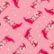 Cowboy boots with flowers and hearts on vibrant pink background, seamless pattern. Cute festive repeat pattern. Bright colorful